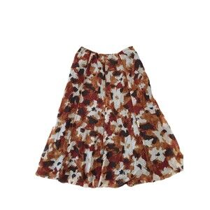 J. Jill Petite 2P Cotton Silk A-Line Skirt Brown Rust Abstract Print Lined